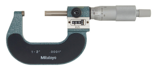 1-2 In, .0001 In Digit Counter Outside Micrometer, Carbide Tip, Friction Thimble, With Standard