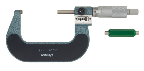 2-3 In, .0001 In Digit Counter Outside Micrometer, Carbide Tip, Ratchet Stop, With Standard