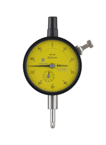 0.01mm, 10mm/(1mm per rev) Dial Indicator, 0-100, Flat Back, 3/8 In Stem, Series 2