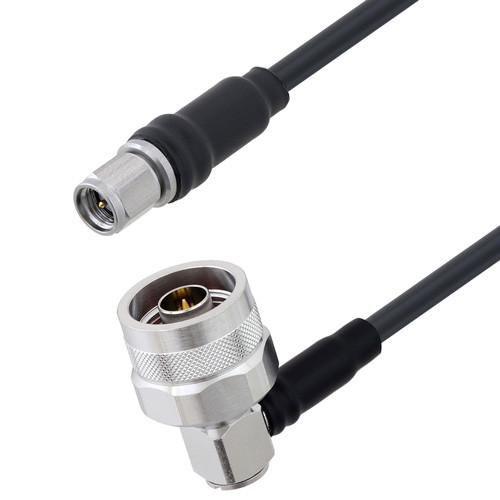 Low Loss SMA Male to N Male Right Angle Cable Assembly using LMR-195-FR Coax, 1 FT with Times Microwave Components
