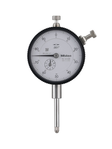 .001 In, 1 In/(.1 In per rev), Dial Indicator, 0-100, Flat Back, 3/8 In stem, Series 2