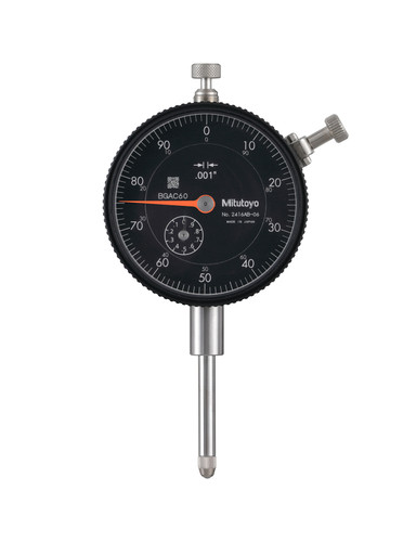 .001 In, 1 In/(.1 In per rev), Dial Indicator, 0-100, Flat Back, 3/8 In stem, Series 2, Black Face