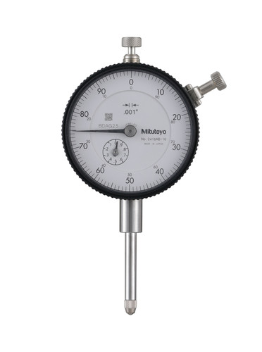 .001 In, 1 In/(.1 In per rev), Dial Indicator, 0-100, Flat Back, 3/8 In stem, Series 2, Jeweled