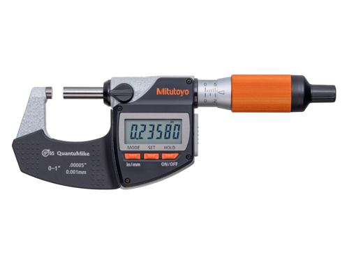 3-4 In/76.2-101.6mm, .00005 In/0.001mm IP65 QuantuMike Digimatic Outside Micrometer, With SPC Data Output, Ratchet Thimble, With Standard
