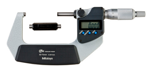 50-75mm, .001mm, IP65 Digimatic Outside Micrometer, With SPC Data Output, Ratchet Stop, With Standard