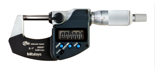 0-1 In/0-25.4mm, .00005 In/0.001mm IP65 Digimatic Outside Micrometer, No Output, Ratchet Stop