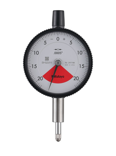 .0005 In, .04 In/.055 In  Dial Indicator, 20-0-20, Flat Back, 3/8 In stem , Series 2, One Rev, Shockproof, Dustproof
