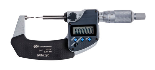 0-1 In/0-25.4mm, .00005 In/0.001mm Digimatic Point Micrometer, 15 Degree Point, With SPC Data Output, Ratchet Stop