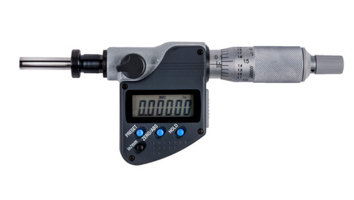 0-1 In/0-25.4mm, .00005 In/0.001mm, Digimatic Micrometer Head, .375 In Diameter Stem with Clamp Nut, Flat Carbide Tipped Spindle Face, With SPC Data Output, Ratchet Stop