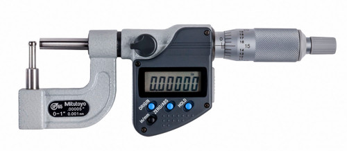 0-1 In/0-25.4mm, .00005 In/0.001mm Digimatic Spherical Face Micrometer, Carbide Steel Tip, 4.7mm Diameter Spherical Anvil, With SPC Data Output, Ratchet Stop