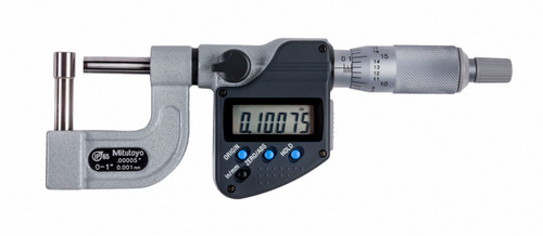 0-1 In/0-25.4mm, .00005 In/0.001mm Digimatic Spherical Face Micrometer, Carbide Steel Tip, 8mm Diameter Cylindrical Anvil, With SPC Data Output, Ratchet Stop