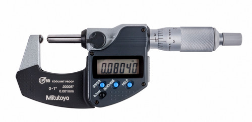 0-1 In/0-25.4mm, .00005 In/0.001mm Digimatic Spherical Face Micrometer, Carbide Steel Tip, Spherical Anvil Spherical Spindle, .59 In Max Inside Diameter, With SPC Data Output, Ratchet Stop