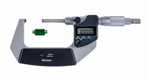 1-2 In/25.4-50.8mm, .00005 In/0.001mm Digimatic Outside Micrometer, Non-Rotating Spindle, With SPC Data Output, Ratchet Stop