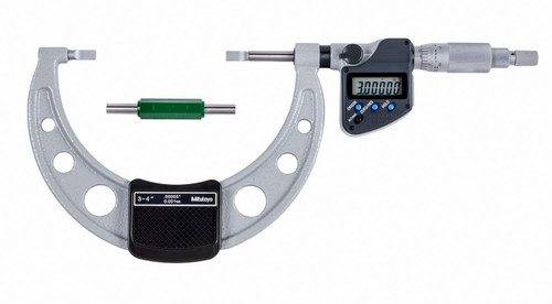 3-4 In/76.2-101.6mm, .00005 In/0.001mm Digimatic Blade Micrometer, .75mm Blade Thickness, Non-Rotating Spindle, With SPC Data Output, Ratchet Stop
