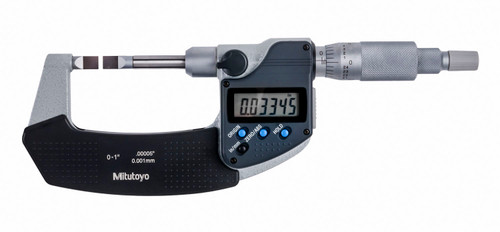 0-1 In/0-25.4mm, .00005 In/0.001mm Digimatic Blade Micrometer, .75mm Carbide Tipped Blade Thickness, Non-Rotating Spindle, With SPC Data Output, Ratchet Stop