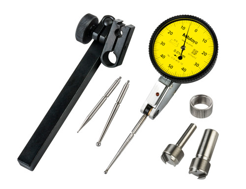 .01mm, 1mm, Dial Test Indicator, Basic Set , 0-50-0, 8/4mm Stems, 2/1/3mm Contact Points, Clamp and Hold Bar, 44.5mm Length, Anti-Magnet, Jeweled Bearing, Long Contact Point