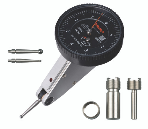 .0001 In, .16 In, Dial Test Indicator, 20 Degree Tilted Face, Basic Set, 0-4-0, 3/8 In Stem, .079 In Contact Point, 15mm Length, Anti-Magnet, Jeweled Bearing, Rev Counter, Black Dial