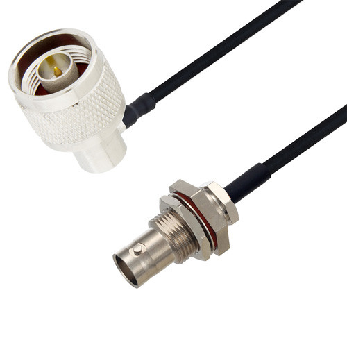 BNC Female Bulkhead to N Male Right Angle Cable Assembly using LC085TBJ Coax, 1 FT