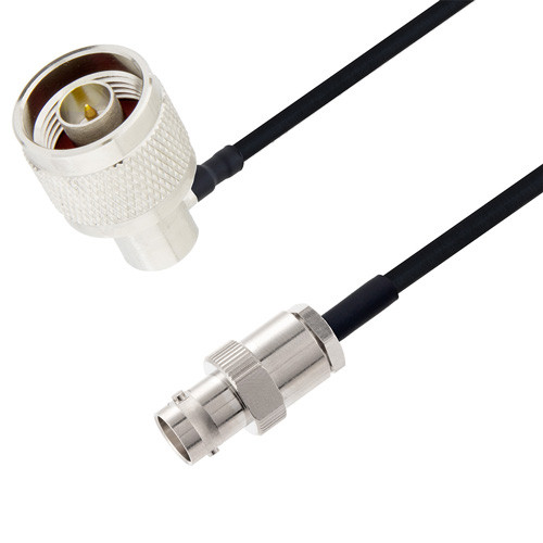 BNC Female to N Male Right Angle Cable Assembly using LC085TBJ Coax, 1.5 FT