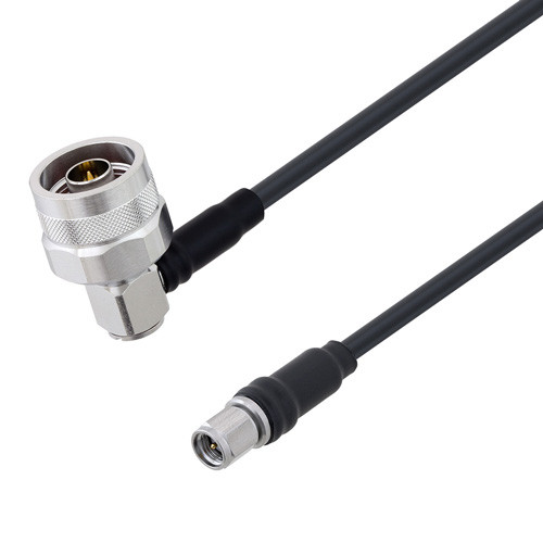 Low Loss SMA Male to N Male Right Angle Cable Assembly using LMR-195 Coax, 1.5 FT with Times Microwave Components