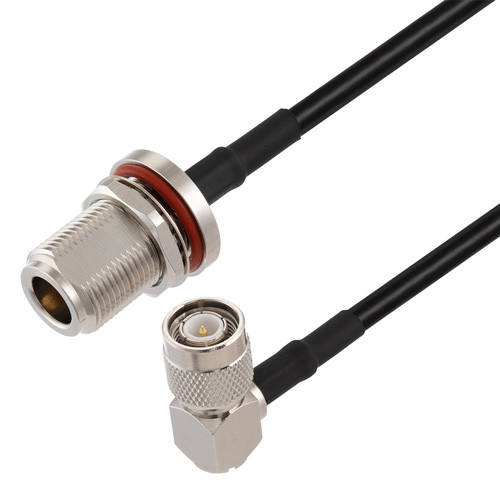 N Female Bulkhead to TNC Male Right Angle Cable Assembly using RG58 Coax, 1 FT