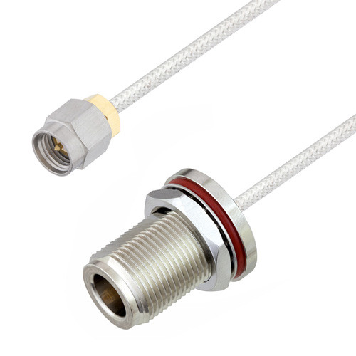 Precision SMA Male to N Female Bulkhead Cable Assembly using LC085TB Coax, 5 FT , LF Solder