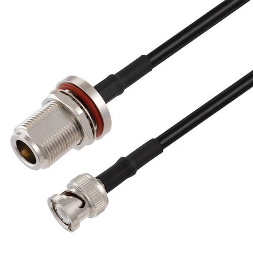 N Female Bulkhead to BNC Male Cable Assembly using RG58 Coax, 1 FT