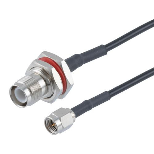 Low Loss Reverse Polarity TNC Jack Bulkhead to SMA Male Cable Assembly using CA-100 Coax, 1.583333 FT