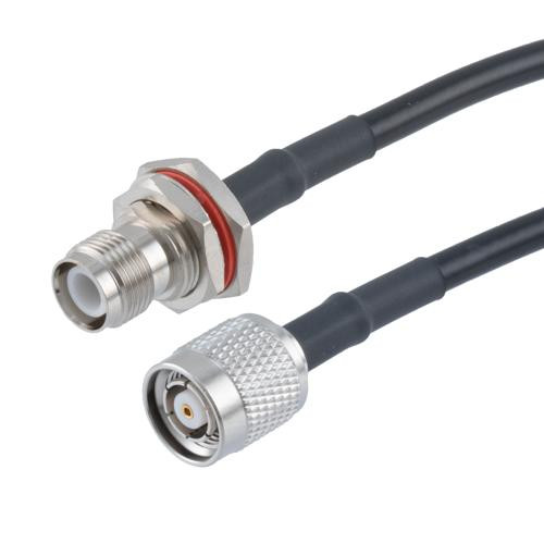 Low Loss Reverse Polarity TNC Jack Bulkhead to Reverse Polarity TNC Plug Cable Assembly using CA-195R Coax, 1.5 FT