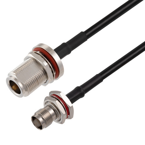N Female Bulkhead to TNC Female Bulkhead Cable Assembly using RG58 Coax, 1.5 FT