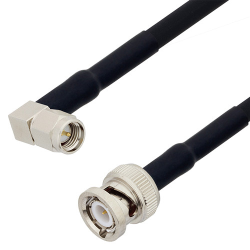 SMA Male Right Angle to BNC Male Cable Assembly using RG223 Coax, 4 FT