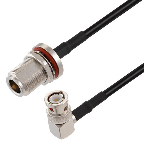 N Female Bulkhead to BNC Male Right Angle Cable Assembly using RG58 Coax, 2 FT
