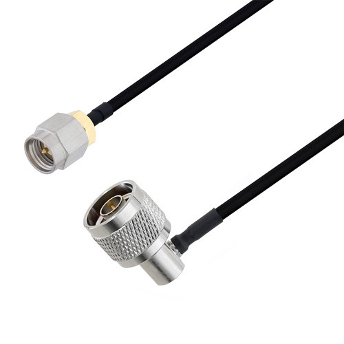 SMA Male to N Male Right Angle Cable Assembly using LC141TBJ Coax, 4 FT