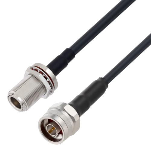 Low Loss N Female Bulkhead to N Male Cable Assembly using LMR-240-UF Coax, 1 FT With Times Microwave Components with HeatShrink