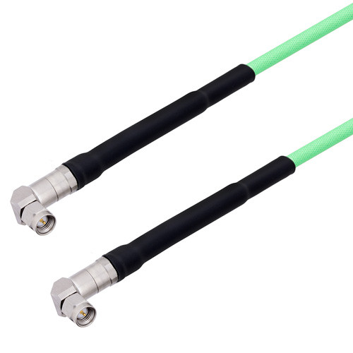 Low Loss SMA Male Right Angle to SMA Male Right Angle Cable Assembly with Heavy Duty Heat Shrink Boot using LL142 Coax, 3 FT