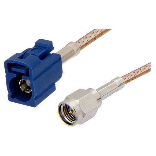 SMA Male to Blue FAKRA Jack Cable Assembly using RG-316 Coax, 1 FT