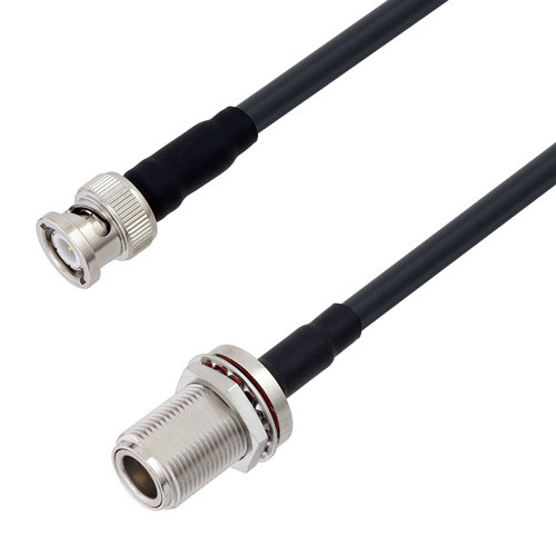Low Loss BNC Male to N Female Bulkhead Cable Assembly using LMR-240-DB Coax, 3 FT with Times Microwave Components