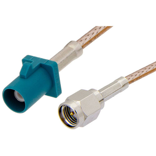 SMA Male to Water blue FAKRA Plug Cable Assembly using RG-316 Coax, 1 FT