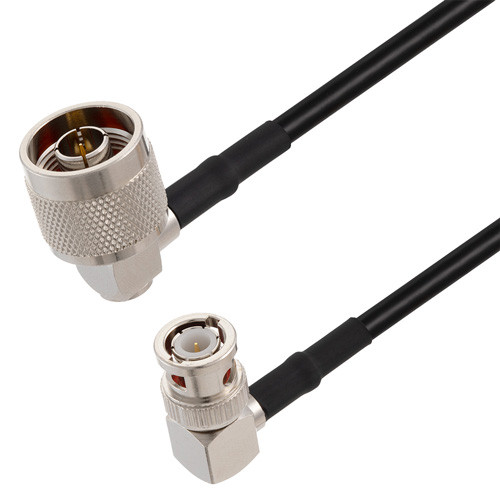 N Male Right Angle to BNC Male Right Angle Cable Assembly using RG58 Coax, 3 FT