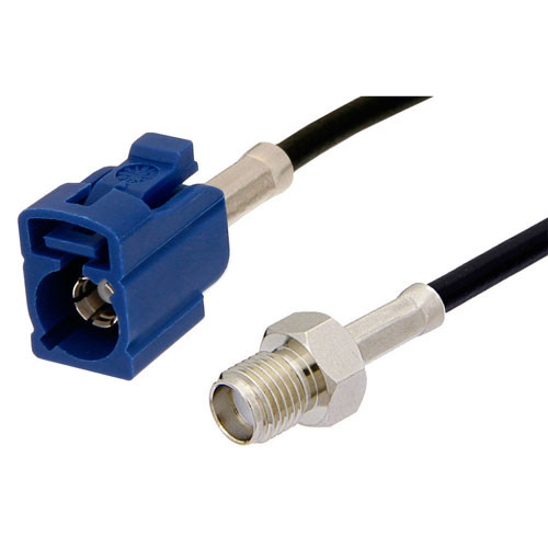 SMA Female to Blue FAKRA Jack Cable Assembly using RG174 Coax, 1 FT