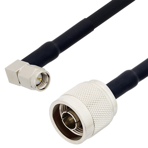 SMA Male Right Angle to N Male Cable Assembly using RG223 Coax, 4 FT