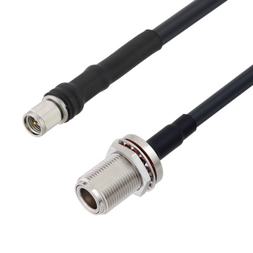 Low Loss SMA Male to N Female Bulkhead Cable Assembly using LMR-240-DB Coax, 4 FT with Times Microwave Components