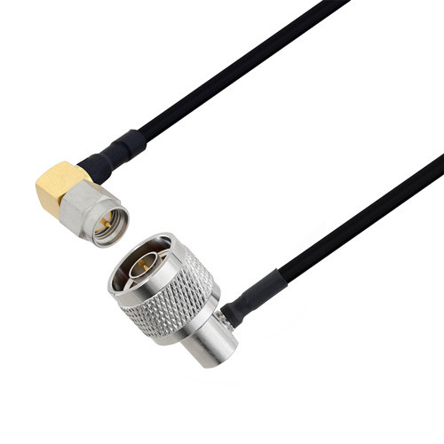 SMA Male Right Angle to N Male Right Angle Cable Assembly using LC141TBJ Coax, 6 FT