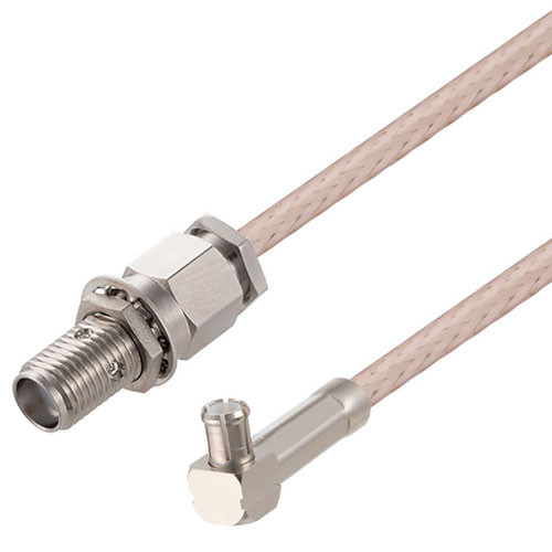 SMA Female Bulkhead to MCX Plug Right Angle Cable Assembly using RG316-DS Coax, 1 FT