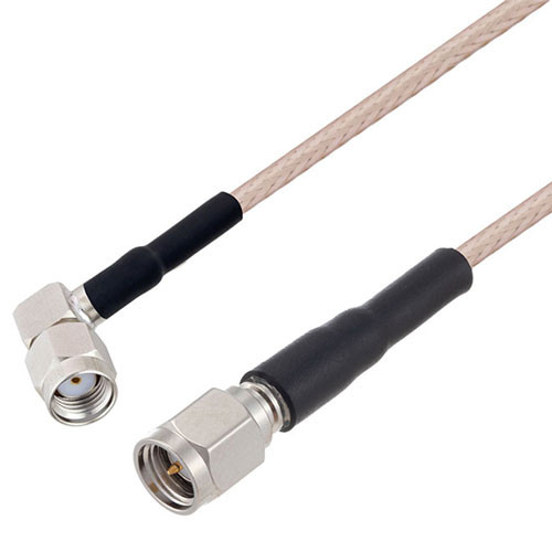 Reverse Polarity SMA Plug Right Angle to SMA Male Cable Assembly using RG316 Coax, 2 FT