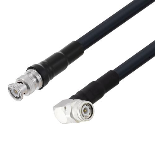 Low Loss BNC Male to TNC Male Right Angle Cable Assembly using LMR-400-UF Coax With Times Microwave Components with HeatShrink - LCCA9949-FT25