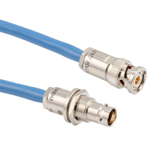 1553 TRB 3-Slot Plug to TRB 3-Lug Jack Bulkhead Cable Assembly using 30-02001-LC Coax, 2 FT , LF Solder