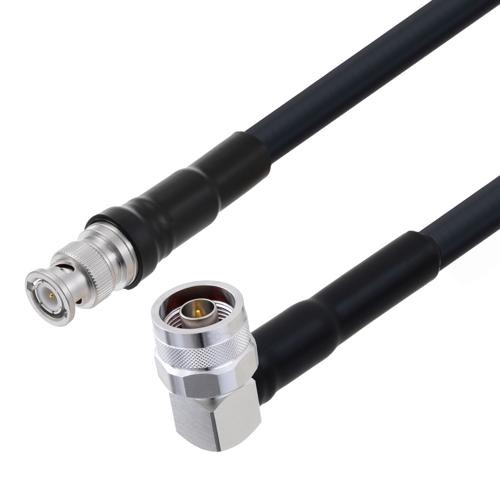 Low Loss BNC Male to N Male Right Angle Cable Assembly using LMR-400-UF Coax, 1 FT With Times Microwave Components with HeatShrink