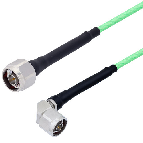 Low Loss N Male to N Male Right Angle Cable Assembly with Heavy Duty Heat Shrink Boot using LL142 Coax, 3 FT