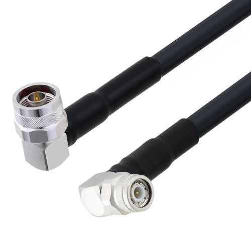 Low Loss N Male Right Angle to TNC Male Right Angle Cable Assembly using LMR-400-UF Coax With Times Microwave Components with HeatShrink - LCCA9959-FT25